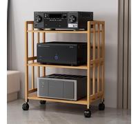mobile stereo hi fi rack hifi Av media stand a 3 livelli, armadio rack audio in bambù con ruote e supporto regolabile in altezza per soggiorno, sala teatro, ripiano rack amplificatore, centro intratte