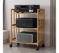 Mobile Stereo Hi Fi Rack Hifi Av Media Stand A 3 Livelli, Armadio Rack Audio In Bambù Con Ruote E Supporto Regolabile In Altezza Per Soggiorno, Sala Teatro, Ripiano Rack Amplificatore