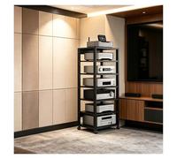Mobile stereo hi fi rack hifi Av media stand a 7 livelli con ruote e supporto regolabile in altezza, armadio rack audio per soggiorno, sala teatro, ripiano rack amplificatore, centro intratte(Nero)