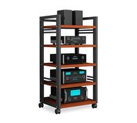 Mobile Stereo Hi fi Rack Mobile AV Da Pavimento Con Ripiano Regolabile, Supporto For Supporti Audio-video Ad Alta Resistenza, Ripiani Di Stoccaggio In Stile Moderno(Black+Brown)