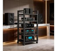 Mobile Stereo Hi fi Rack Piastra For Rack HiFi Supporto Multimediale AV A 5 Livelli Con Ruote - Rack Audio Ripiano Aperto Multimediale For Home Office Cinema(Nero)