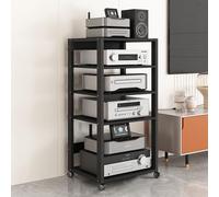 Mobile Stereo Hi Fi Rack Supporto Audio Av Tower Media Stand 5 6 7 Ripiani Per Apparecchiature Elettroniche, Nero Supporto Per Giradischi Mobile DVD, Ripiano Per Console Per Videogiochi(110cm/43.3in h