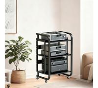 Mobile Stereo Hi fi Rack Supporto For Supporti Audio-video Con Ruote - Armadio Rack Stereo Aperto For Casa, Ufficio, Teatro E Sala Di Registrazione - Console Torre Audio Nera(3 tier)
