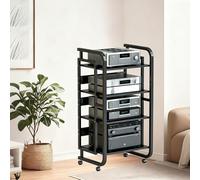 Mobile Stereo Hi fi Rack Supporto For Supporti Audio-video Con Ruote - Armadio Rack Stereo Aperto For Casa, Ufficio, Teatro E Sala Di Registrazione - Console Torre Audio Nera(4 tier)