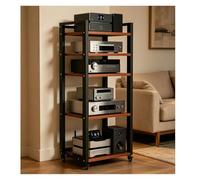 Mobile Stereo Hi fi Rack Supporto Multimediale A 5 Livelli Ripiani For Giradischi Regolabili Torre Stereo Da Pavimento Con Finitura Nera E Rovere Mensola TV Angolare For L'intrattenimento Domestico