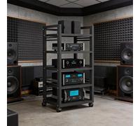 Mobile Stereo Hi fi Rack Supporto Multimediale AV A 5 Livelli Con Ruote, Scaffale Audio-video Regolabile, Ripiano For Console Ricevitore Stereo Moderno, Rack For Componenti Audio(Nero)