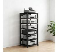 Mobile Stereo Mobiletto portaoggetti a 7 ripiani, Supporto a torre for giradischi, DVD e CD con ripiano in legno regolabile, for soggiorno, sala giochi, sala di registrazione(Nero)