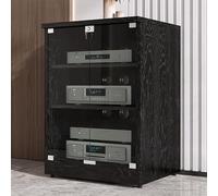 Mobile Stereo Moderno con Ante in Vetro, Supporto multimediale a 3 Livelli, Ripiani Regolabili, Rack Audio AV, unità di archiviazione per l'intrattenimento, Finitura Nera, 120x48x54 cm, gest