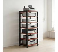 Mobile Stereo Supporto multimediale AV a 7 ripiani, Supporto a torre for giradischi, DVD e CD con ruote e ripiano in legno regolabile, for casa/ufficio/teatro(Red)