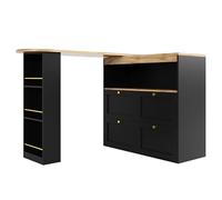 Mobile Tavolo da Bar Girevole 360° con Ante Scorrevole e 3 Scaffali Aperti - Armadio Multifunzione per Casa, Ufficio, Soggiorno e Angolo Bar - Design Moderno (4 cassetti, Black + MDF)