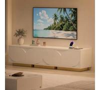 Mobile TV 175 cm di lunghezza, mobile Tele bianco con 4 porte e presa USB | Mobile TV, mobile moderno per TV fino a 80 pollici, design curvo minimalista, panca TV per soggiorno o camera da letto