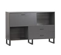 Mobile TV 2 Cassetti 2 Ripiani 1 Anta 140x95x35 cm in Legno Effetto Olmo Scuro e Grigio