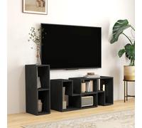 Mobile TV 75 max Modulabile con 2 Ripiani a L e Mensola Rettangolare, in Legno, 134-180x30,5x44 cm, Nero