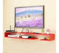 Mobile TV a parete con mensola sospesa, console multimediale rossa con contenitore per set-top box e router, elegante libreria per camera da letto e soggiorno (125-130 cm)