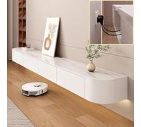 Mobile TV a parete, console multimediale flottante con ampio contenitore, design multi-cassetto, elegante lowboard per TV, supporto router, finitura roccia bianca (300 x 20 x 24 cm)