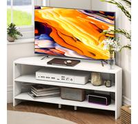 Mobile Tv Ad Angolo Per 47" Max Con 2 Ripiani Aperti, In Legno, 110x36x45 Cm, Bianco