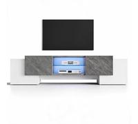 Mobile TV basso con LED e ante a L, 180 cm, bianco + grigio, ripiani in | Mobile TV con controllo app e ripiani regolabili, per soggiorno, larghezza 180 cm, 4 ante