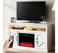 Mobile TV Bianco con Camino Elettrico Effetto Fiamma 3D e Telecomando Luci RGB