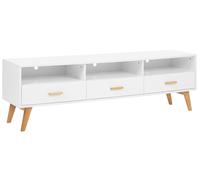 Mobile TV Bianco con Legno Chiaro con Ripiani e Cassetti 55 x 180 x 40 cm