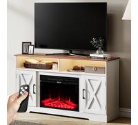 Mobile TV Bianco e Legno Camino Elettrico Effetto Fiamma 3D Telecomando Luci RGB
