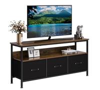 Mobile TV con 2 scomparti aperti e 3 cassetti, per TV fino a 55 pollici, con venature in legno, per soggiorno, sala da pranzo, camera da letto, 120 x 57 x 30 cm, marrone vintage e nero