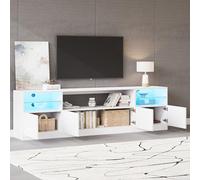 Mobile TV con LED in Legno, per Soggiorno, Bianco Lucido, 180x35x60 cm