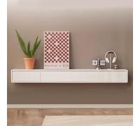 Mobile TV da parete bianco elegante - 140 cm mobile mobile in legno per multimedialità e intrattenimento, elegante sotto la console TV, design salvaspazio