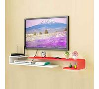 Mobile TV da parete con mensola sospesa, console multimediale rossa e bianca, libreria per camera da letto e soggiorno, contenitore per set top box e router (dimensioni: 150-155 cm)