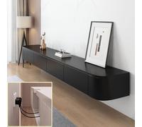 Mobile TV da parete, console multimediale flottante con multi contenitore, cassetti e staffa per router, elegante lowboard nero per TV fino a 55 pollici (140 x 20 x 24 cm)