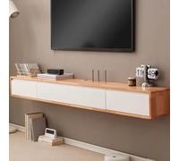 Mobile TV da parete in legno massello, console multimediale flottante, mobile TV da 55 pollici, mobile TV moderno per soggiorno, elegante mobile TV in finitura naturale