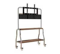 Mobile TV da pavimento con ruote per schermi piatti LED LCD da 40 a 75 pollici, supporto per console TV e ripiano in legno per centro intrattenimento