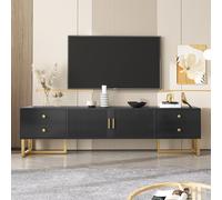 Mobile TV elegante nero con elementi strutturati, maniglie Glden e cassetto Strage - Mdern Lw Panel fr Living Rm, elegante Hme Entertainment Furniture