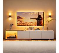 Mobile TV estensibile con luci LED intelligenti, supporto per TV fino a 75", striscia LED con sensore e telecomando, con USB e archiviazione integrata (bianco moderno, 163-240 × 38 × 44cm)