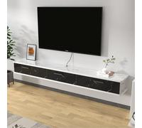 Mobile TV galleggiante con contenitore, mensola lunga per console TV da parete per soggiorno, design moderno con ante a ribalta, elegante motivo a righe nere, 200 x 22 x 20 cm, mobile TV salvaspazio.