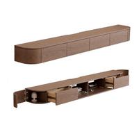 Mobile TV galleggiante con luci LED, console multimediale a parete, in legno massello con cassetti e ripiani, moderna unità di intrattenimento per soggiorno, grande mobile TV (noce, 160 cm)