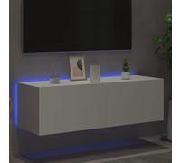 Mobile TV galleggiante con luci LED, moderno console multimediale da 100 cm, mobile TV da parete per la maggior parte dei televisori, design elegante bianco e marrone, perfetto per soggiorno e spazi