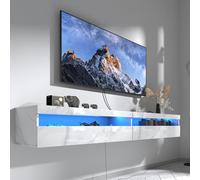 Mobile TV galleggiante da parete con presa di corrente, moderno centro di intrattenimento galleggiante per TV da 80 pollici, mensola per TV galleggiante con luci LED per soggiorno, camera da letto
