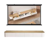 Mobile TV galleggiante in legno massello con finitura lucida a parete, console multimediale con grandi ripiani e porta, design moderno per TV fino a 240 cm