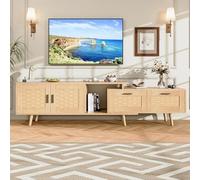 Mobile TV in legno con 2 ante e 2 cassetti, cassettiera TV con lunghezza regolabile, con vano portaoggetti, mobile TV in rattan, mobile TV per soggiorno, colore rovere (rovere, 169 x 29,8 x 44 cm)