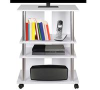 BAKAJI Mobile TV in Legno MDF con 3 Ripiani Porta Console Videogiochi DVD e 4 Ruote Mobiletto Carrello Porta Televisore Design Moderno Dimensione 60 x 45 x 80,5 cm braccio supporto braccetto (Bianco)