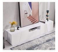 Mobile TV in legno con 4 ante, 1 cassetto e vano aperto per centro intrattenimento, mobiletto moderno per soggiorno, camera da letto Stile moderno, bianco lucido abbinato a pannelli in legno, eleganti
