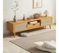 Mobile TV In Rotin Bohème Con Cassetto,Mobile TV In Legno Moderno Di Stile,Consolle Media Con Ante E Cassetti,stile Rustico Naturale,per Soggiorno,Camera Da Letto(With drawer,55in/140cm)