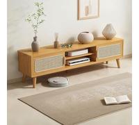 Mobile TV In Rotin Bohème Con Cassetto,Mobile TV In Legno Moderno Di Stile,Consolle Media Con Ante E Cassetti,stile Rustico Naturale,per Soggiorno,Camera Da Letto(Without drawer,63in/160cm)
