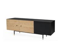 mobile TV Jugend in legno ingegnerizzato e solido, acciaio, tessuto, dimensioni 150 x 45 x h52 cm, peso 45 Kg, finitura rovere salato, nero nero