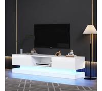 Mobile TV lucido con illuminazione a LED, 2 cassetti, controllo app, design anti-ribaltamento, per TV da 60 pollici, TV Lowboard, 160 x 35 x 40,5 cm (bianco)