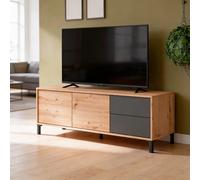 Mobile TV Madia Credenza Moderna Con 2 Ante E 2 Cassetti Mobile Contenitore Per Soggiorno Sala Da Pranzo Con Apertura Push E Gambe In ABS 47 x 130 x 41 Cm Rovere e Grigio Antracite