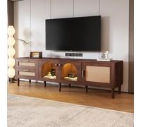Mobile TV marrone da 180 cm per TV da 80 pollici - con 2 cassetti in rattan, 2 ante in vetro a cupola e 1 porta in rattan, illuminazione a LED, offre una conservazione elegante, tavola TV (Brown, 180