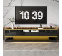 Mobile TV moderno, 180 x 38 x 45, tavolo TV soggiorno con 3 cassetti e 1 vano, mobile TV con luci a LED regolabili, decorazione della linea dorata sul bordo, superficie lucida (nero-a, B)