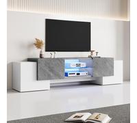 Mobile TV moderno, bianco e grigio, 180 x 40 x 46,5 cm, con LED Bluetooth, cerniere silenziose e portata 30 kg, per TV da 60 - 70 pollici, design a tre strati e ante a forma di L