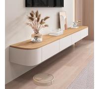 Mobile TV moderno da parete in legno massello con console multimediale per soggiorno e camera da letto (bianco + legno 220 cm) elegante e funzionale mobili per la casa